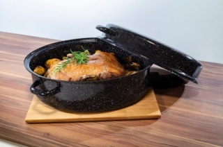 Brytfanna 38 cm z emalią i pokrywką do zapiekania - na indukcję i do piekarnika