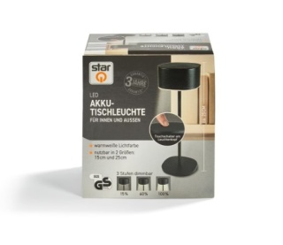 Lampka LED akumulatorowa czarna - 3 stopnie jasności, 2700K, przenośna 15/25 cm