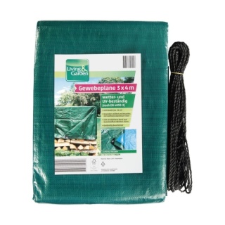 Plandeka ochronna 3×4 m 100g - zielono-niebieska, oczka co 1 m, linka, UV i wodoodporna