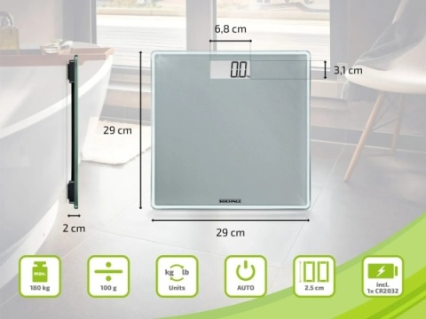 Waga elektroniczna łazienkowa 180 kg - LCD, automatyczna, z bateriami, kg/lb/st