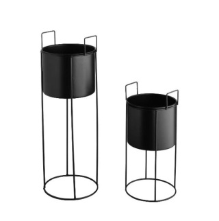 Zestaw 2 doniczek metalowych ze stelażem - czarne, 40 i 60 cm, nowoczesny design