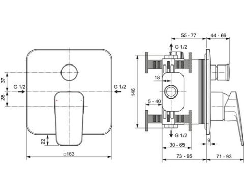 Ceraplan - bateria prysznicowo-wannowa, matowe wykończenie, metal/mosiądz, max 23 l/min
