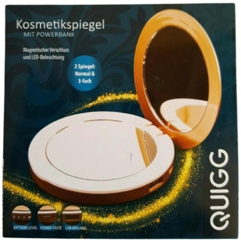 Eleganckie kompaktowe lusterko kosmetyczne z wbudowanym powerbankiem