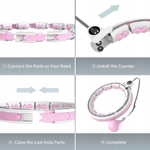 Inteligentne hula hop z kulką obciążeniową - regulowany rozmiar, masaż 360°, licznik treningu