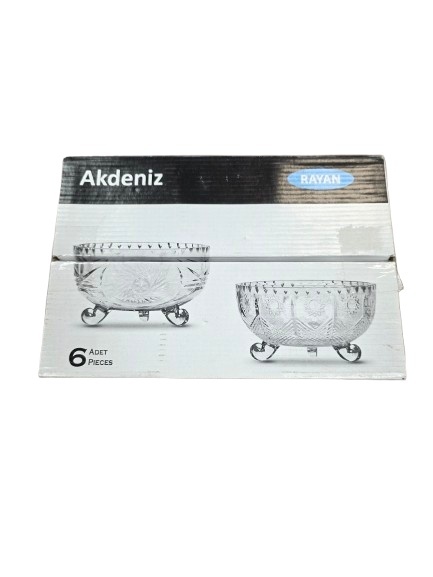 Komplet 6 szklanych miseczek, złote wykończenie, na nóżkach, średnica 8 cm