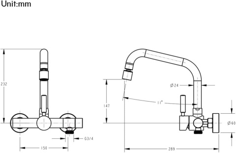 ONECE czarna bateria kuchenna naścienna 3/4 cala obrót 36
