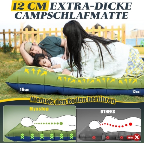 Podwójna karimata kempingowa ultralekka - materac dmuchany 2-osobowy 196×145×12 cm