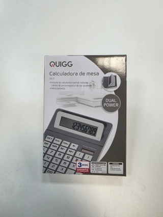 Quigg D2-3 - Duży kalkulator szary z podwójnym zasilaniem i wyświetlaczem LCD