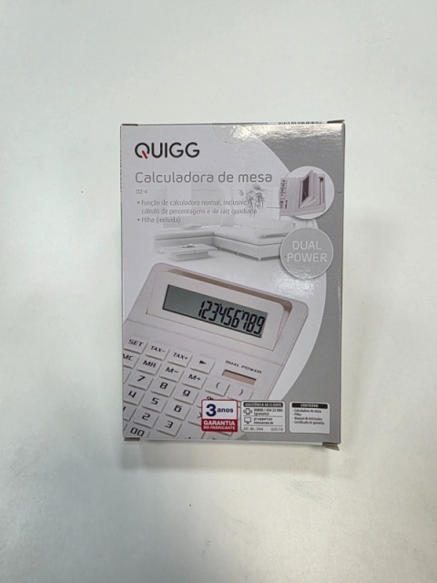 Quigg D2-4 - mały kalkulator biały z podwójnym zasilaniem Dual Power i wyświetlaczem LCD