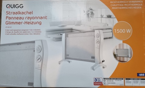 Quigg GT-GH-02 - grzejnik elektryczny 1500W z regulacją termostatu, trybem antyzamarzaniowym i zabezpieczeniem
