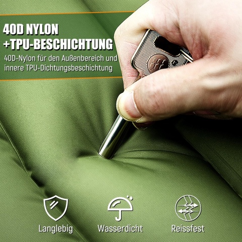 Samopompująca mata kempingowa 200×68×12 cm z poduszką i pompką nożną, ultralekka