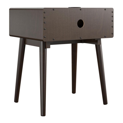 Stolik nocny drewniany z ładowarką bezprzewodową Qi i szufladą - orzech