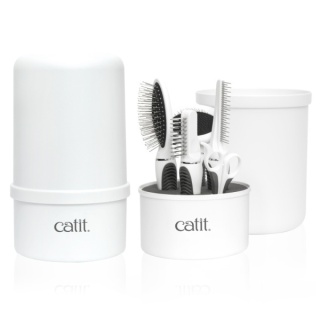 Zestaw pielęgnacyjny dla kotów długowłosych - biały, 3 elementy